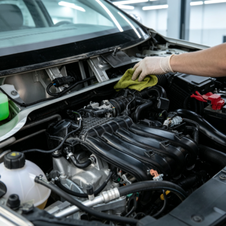 Deep Cleaning and Wiring Maintenance Service for Car Engine Compartment
